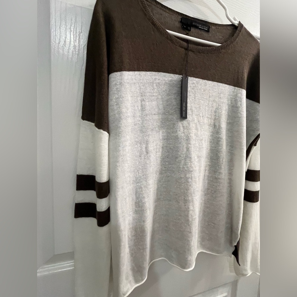 NWT 360 Sweater Italian Yarn Brown and White Women’s Linen Sweater Size S - Picture 3 of 5